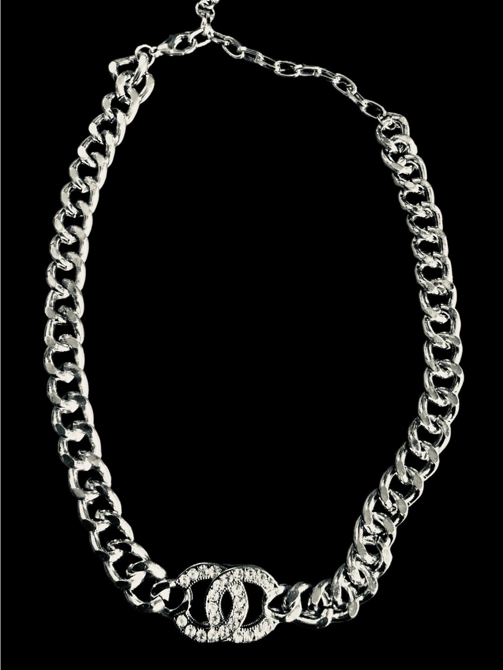 Silver-Tone Choker Chain Necklace with Interlocking Crystal Accent